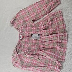 Tommy jeans shirt  women large off shoulder boho pink tartan beige tunic